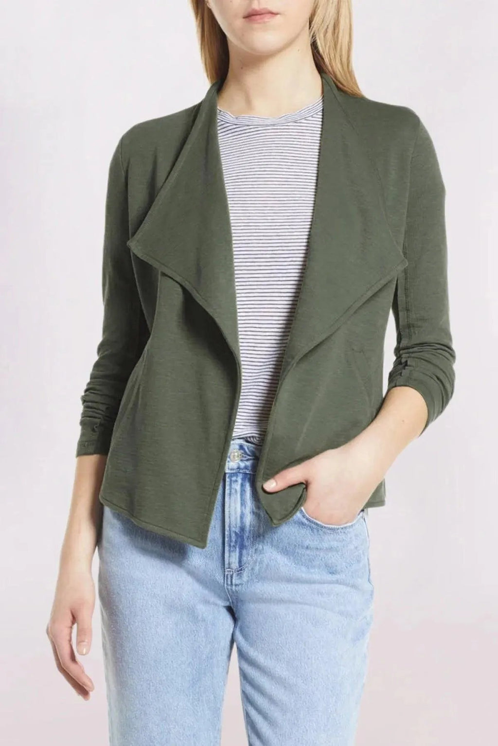 Green Drape Collar Knit Blazer