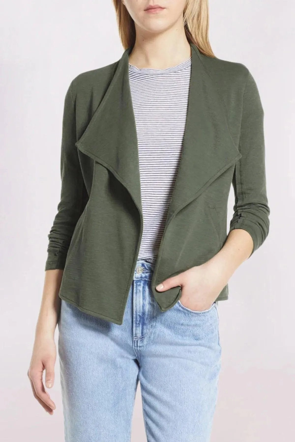 Green Drape Collar Knit Blazer