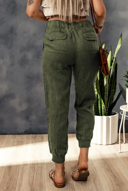 Green Drawstring Elastic Waist Cropped Joggers With Pockets Jewelry Bubble