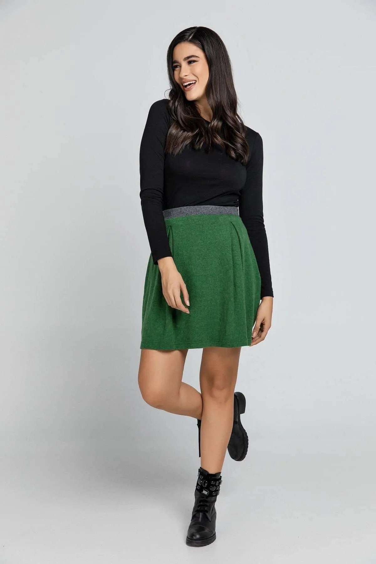 Green Mini Skirt Dark Grey Waistband Jewelry Bubble