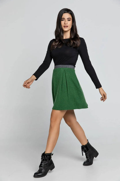 Green Mini Skirt Dark Grey Waistband Jewelry Bubble