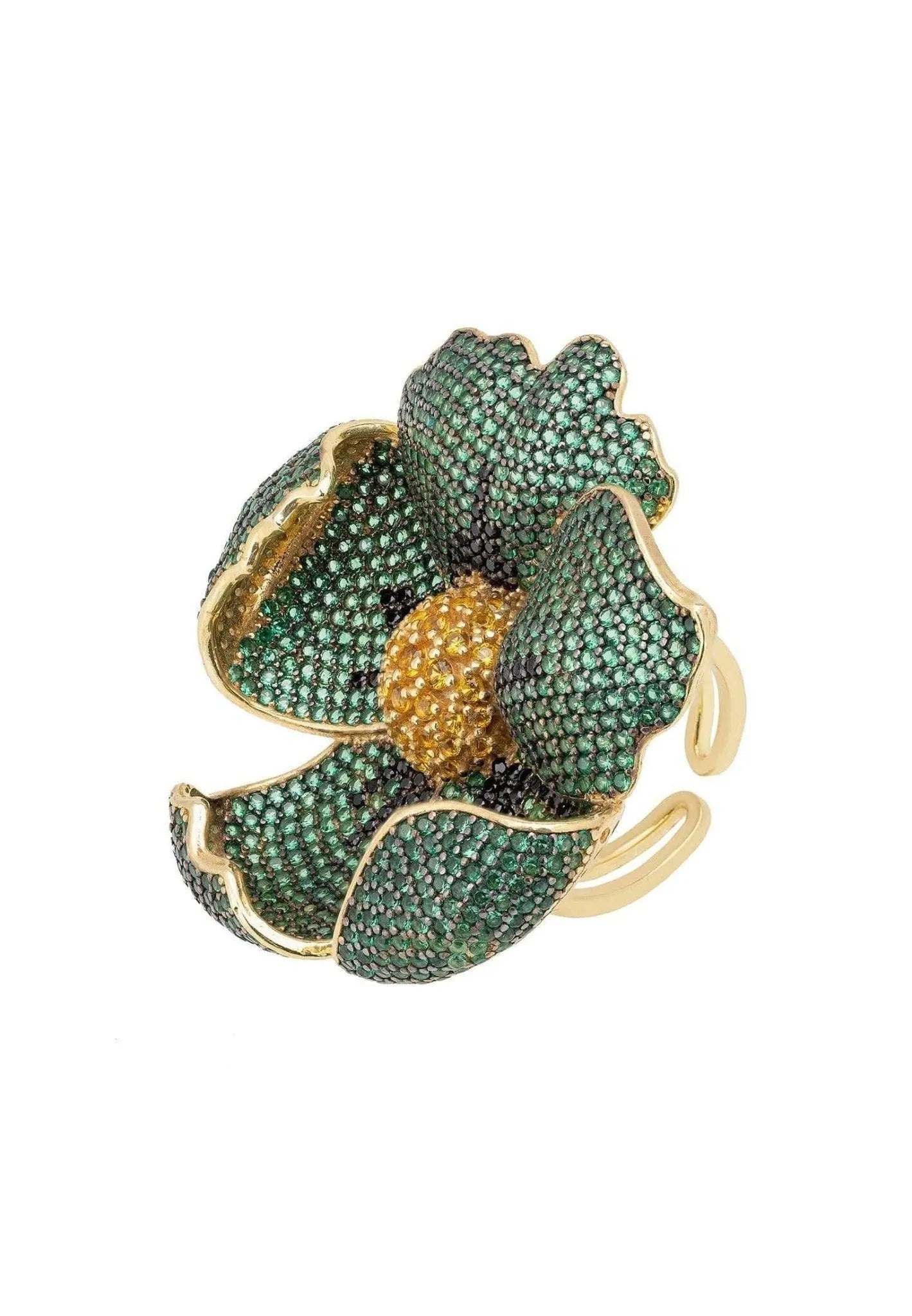 Green Poppy Flower Ring Gold Plated Jewelry Bubble