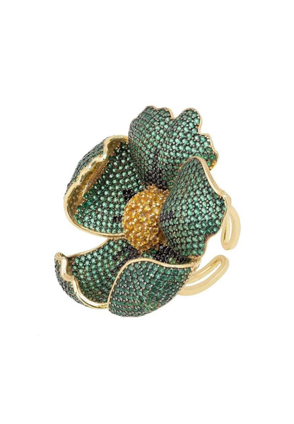 Green Poppy Flower Ring Gold Plated Jewelry Bubble