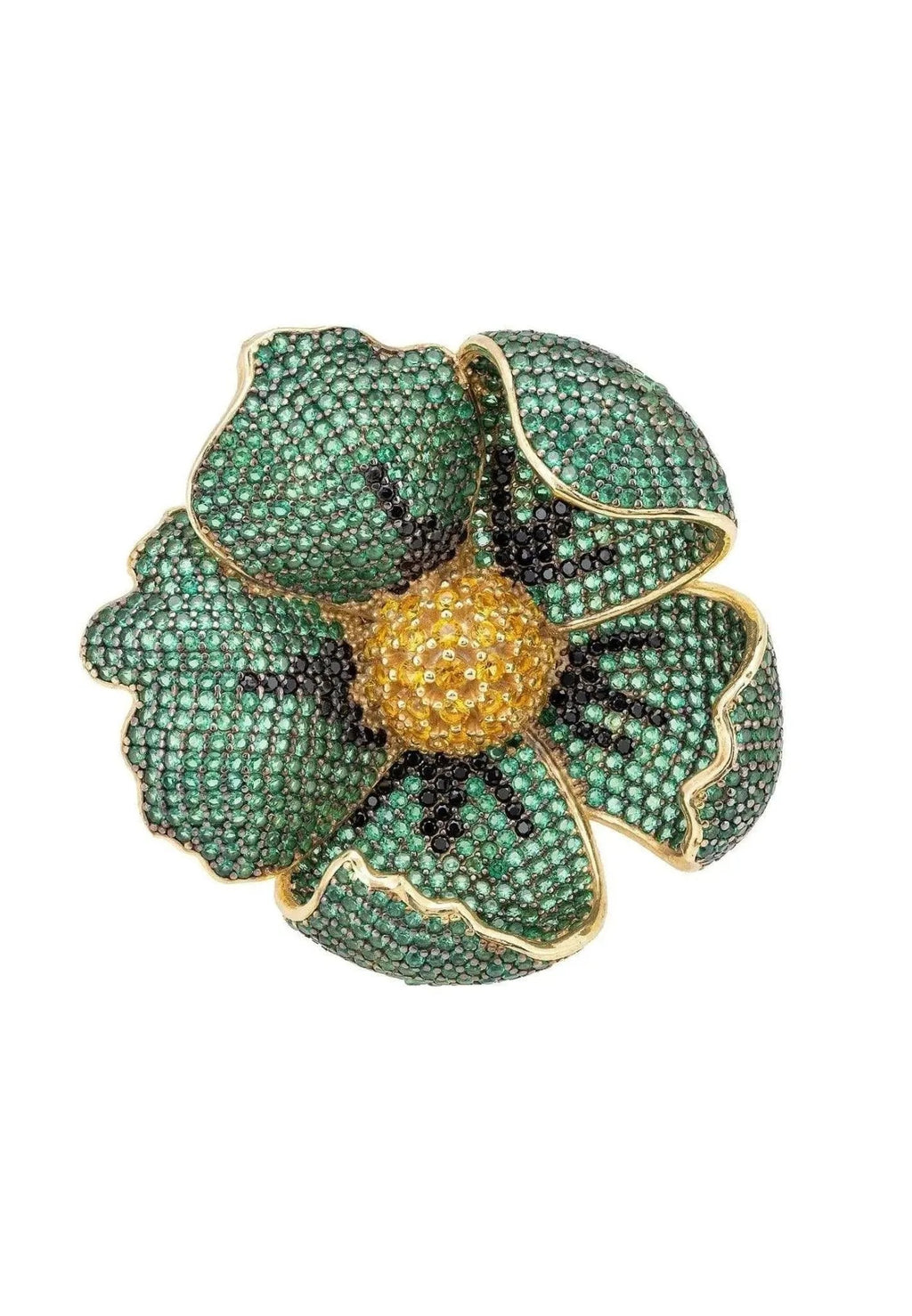 Green Poppy Flower Ring Gold Plated
