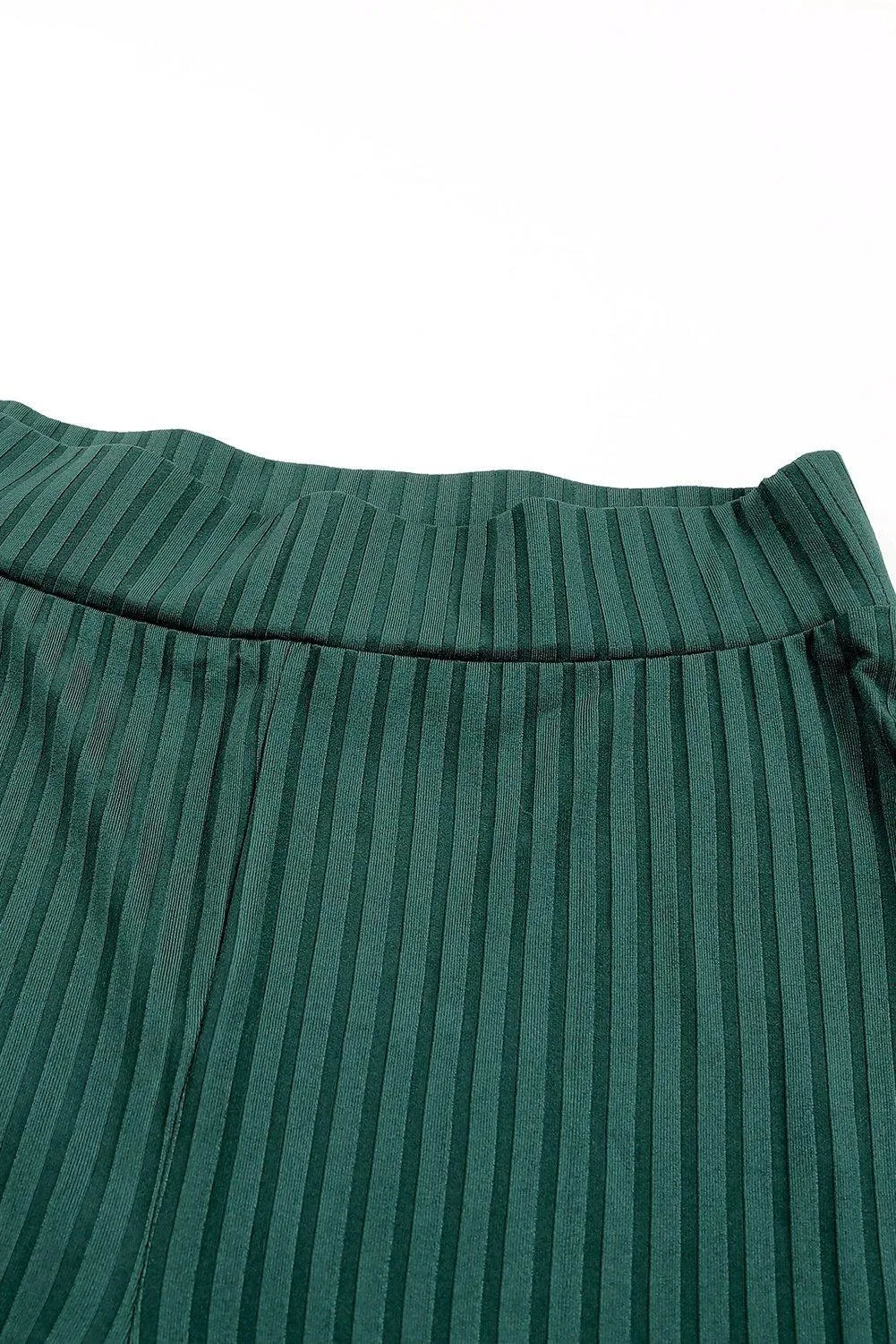 Green Ribbed Knit High Rise Wide Leg Pants Jewelry Bubble