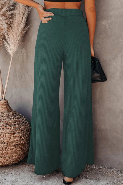 Green Ribbed Knit High Rise Wide Leg Pants Jewelry Bubble