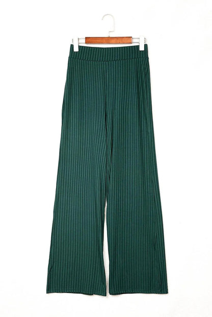 Green Ribbed Knit High Rise Wide Leg Pants Jewelry Bubble