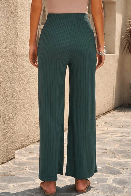 Green Ribbed Knit High Rise Wide Leg Pants Jewelry Bubble