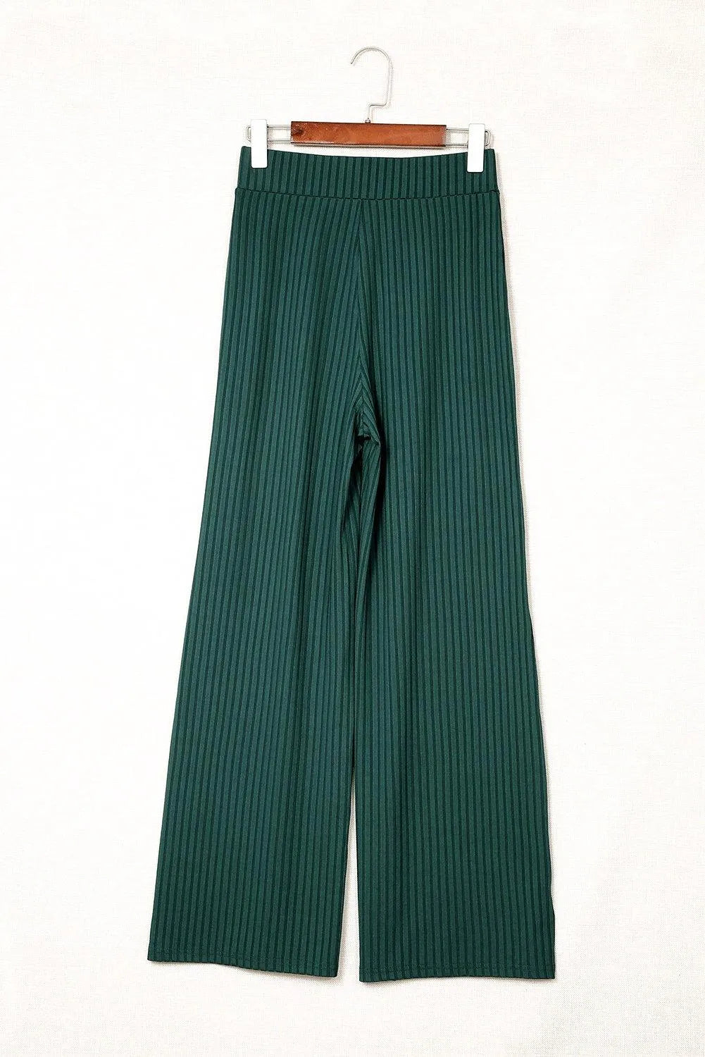 Green Ribbed Knit High Rise Wide Leg Pants Jewelry Bubble