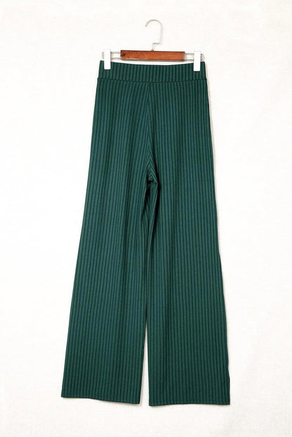 Green Ribbed Knit High Rise Wide Leg Pants Jewelry Bubble