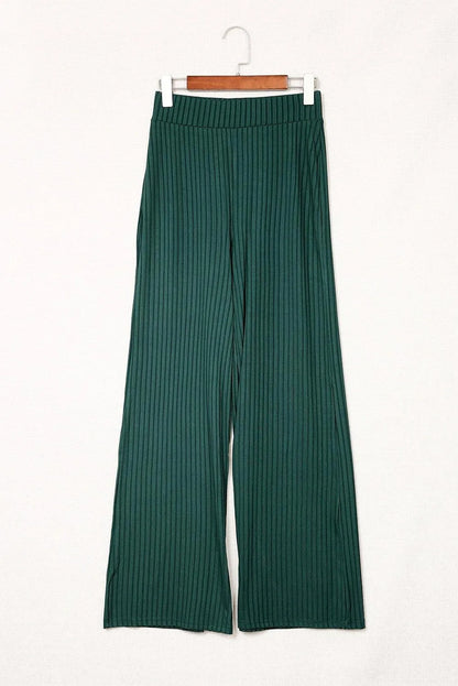 Green Ribbed Knit High Rise Wide Leg Pants Jewelry Bubble