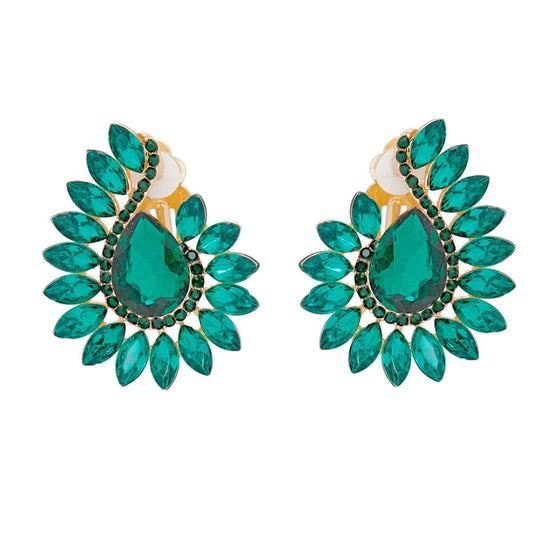 Green Teardrop Center Clip On Pageant Earrings for Elegant Style Pinktown