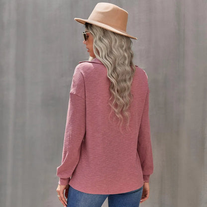 Half Zipper Up Long Sleeve Knit Pullover Top Jewelry Bubble