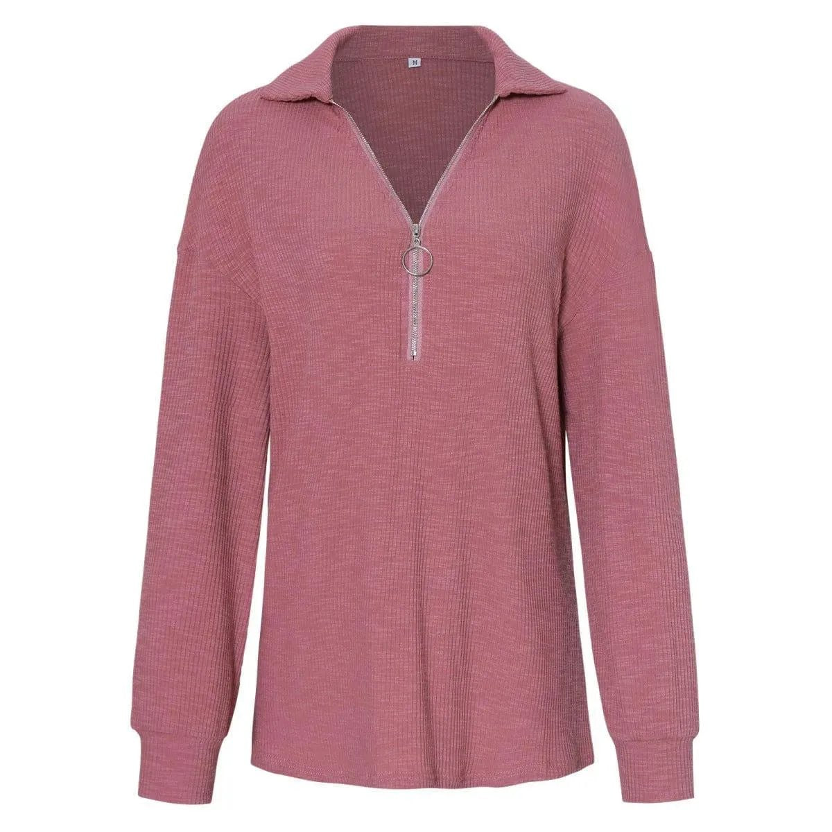 Half Zipper Up Long Sleeve Knit Pullover Top