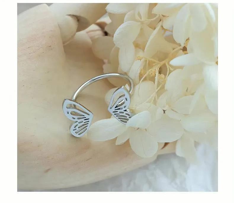 Dainty Adjustable Butterfly Ring – Titanium Steel, Gold or Silver, Whimsical Open Design