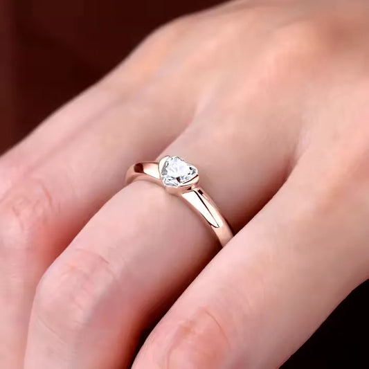 Heart Moissanite Ring in Rose Gold-Plated Sterling Silver Jewelry Bubble