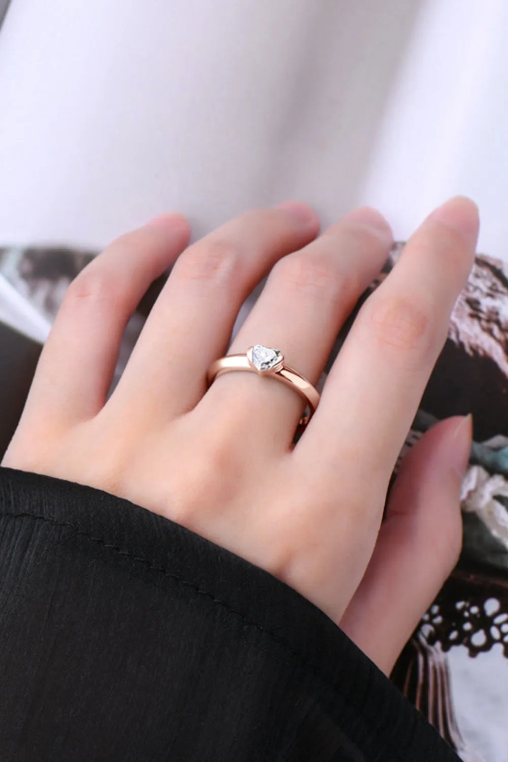 Heart Moissanite Ring in Rose Gold-Plated Sterling Silver
