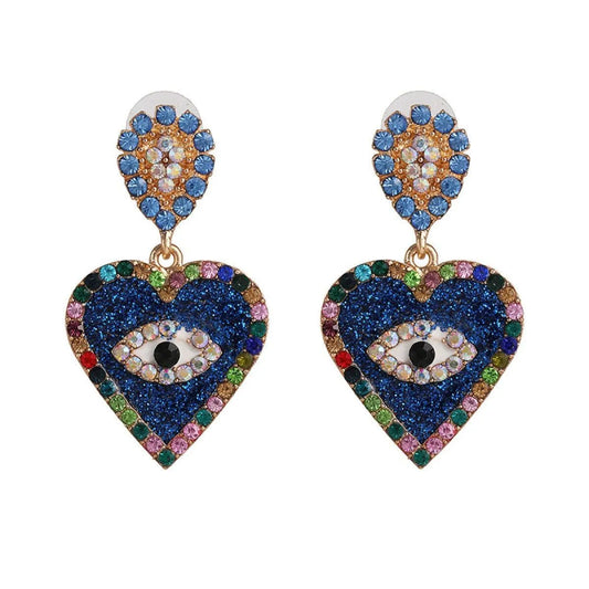 Heart-Shaped Evil Eye Cubic Zirconia Dangle Earrings Jewelry Bubble