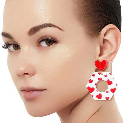 Heart Stud White Open Hex Dangling Earrings Jewelry Bubble