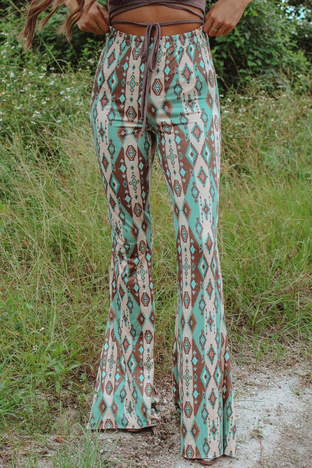 High Waist Tribal Pattern Bell Pants Jewelry Bubble