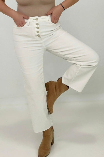 High Waist Wide Leg White Cropped Jeans Jewelry Bubble