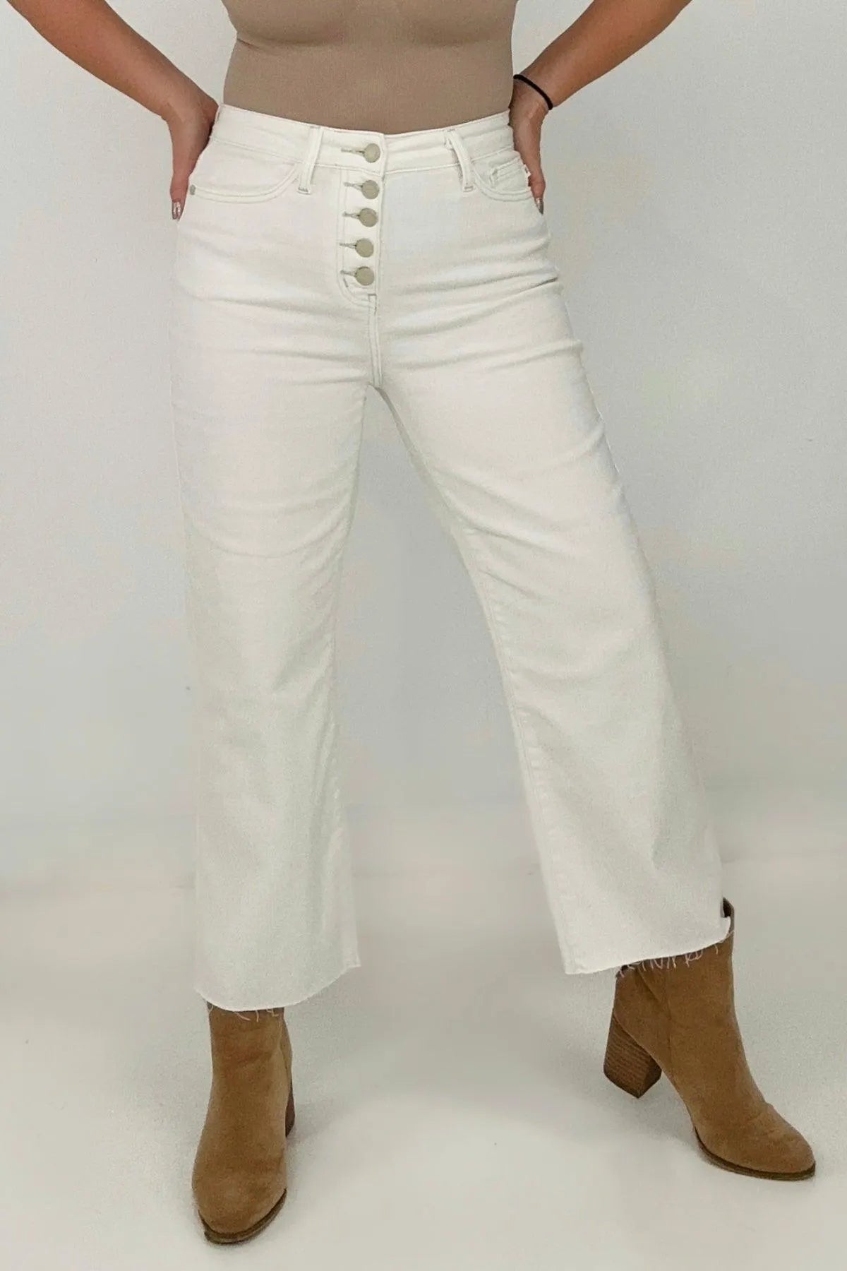 High Waist Wide Leg White Cropped Jeans Jewelry Bubble