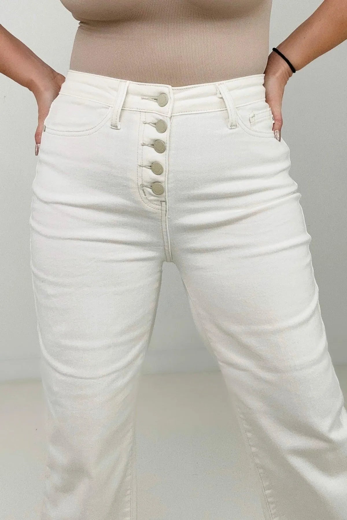 High Waist Wide Leg White Cropped Jeans Jewelry Bubble