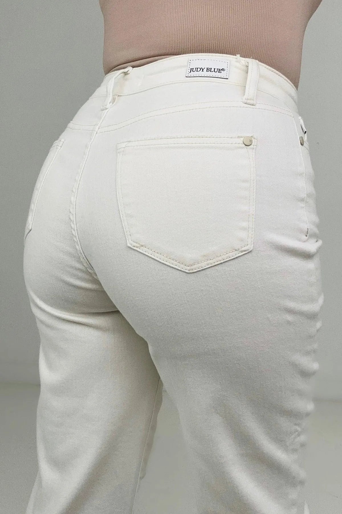 High Waist Wide Leg White Cropped Jeans Jewelry Bubble