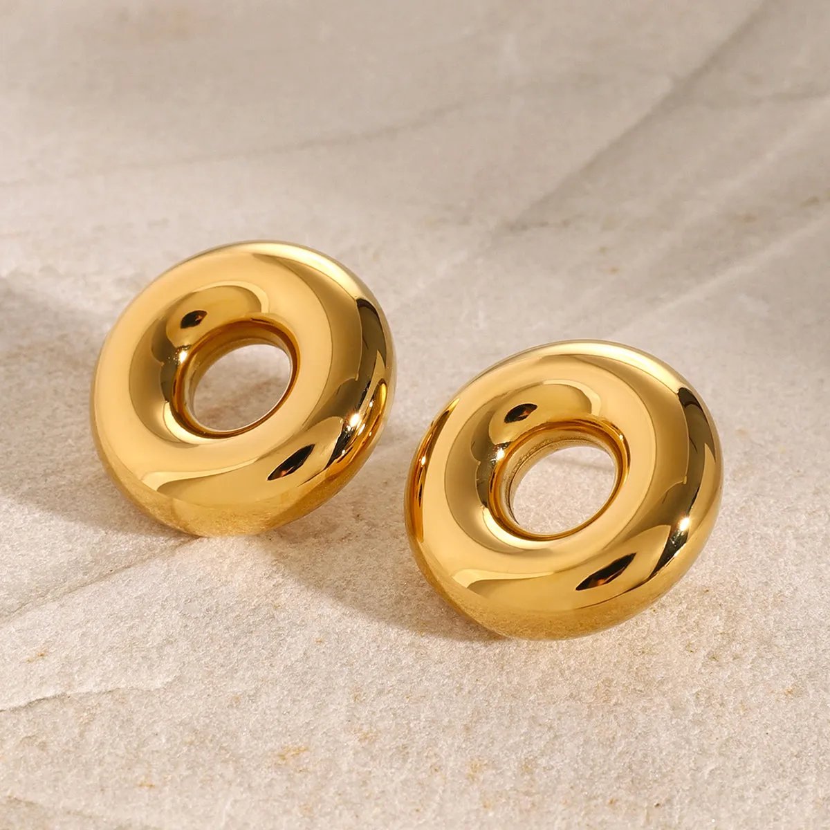 Hollow Donut Ring Stud Earrings for Women
