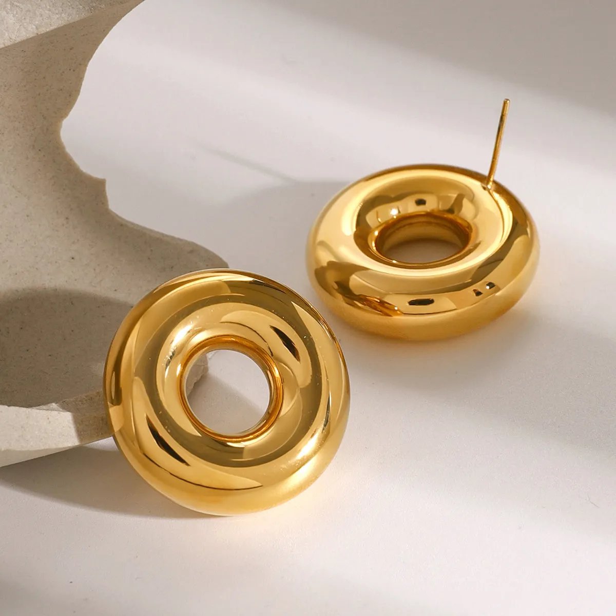 Hollow Donut Ring Stud Earrings for Women