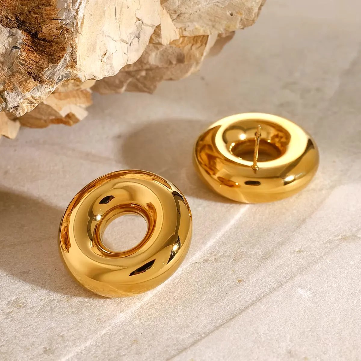 Hollow Donut Ring Stud Earrings for Women
