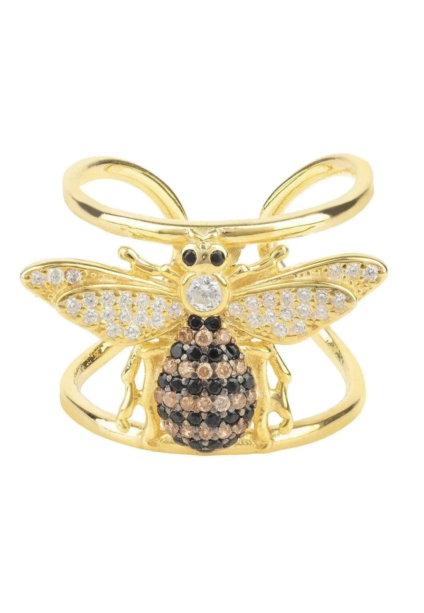 Honey Bee Cocktail Ring Adjustable, Gold Plate Jewelry Bubble