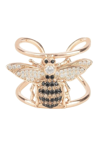 Honey Bee Cocktail Ring Adjustable, Rose Gold Plate Jewelry Bubble