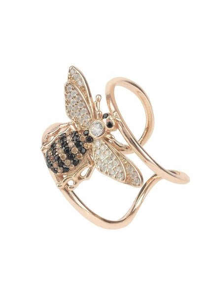 Honey Bee Cocktail Ring Adjustable, Rose Gold Plate Jewelry Bubble