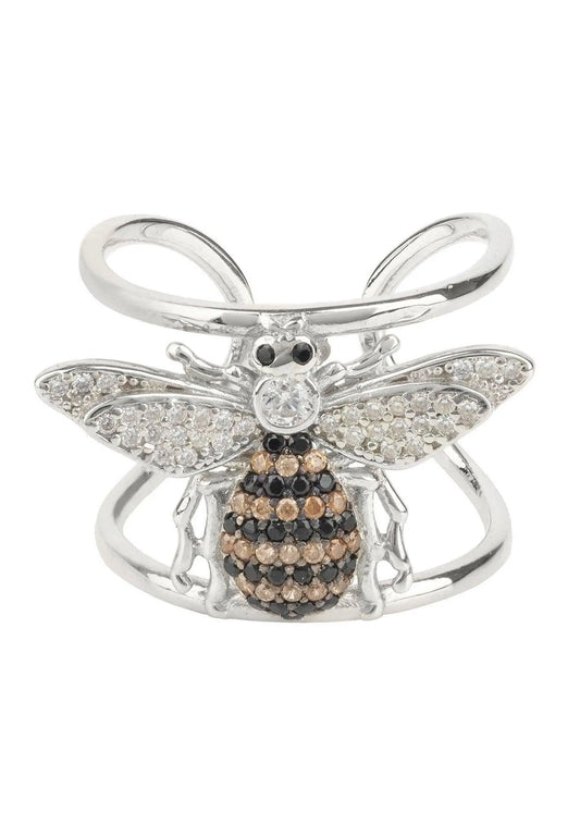 Honey Bee Cocktail Ring Adjustable, Sterling Silver Jewelry Bubble