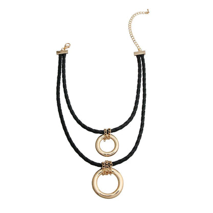 Hoop Pendants Black Leather Cord Necklace for Women Jewelry Bubble