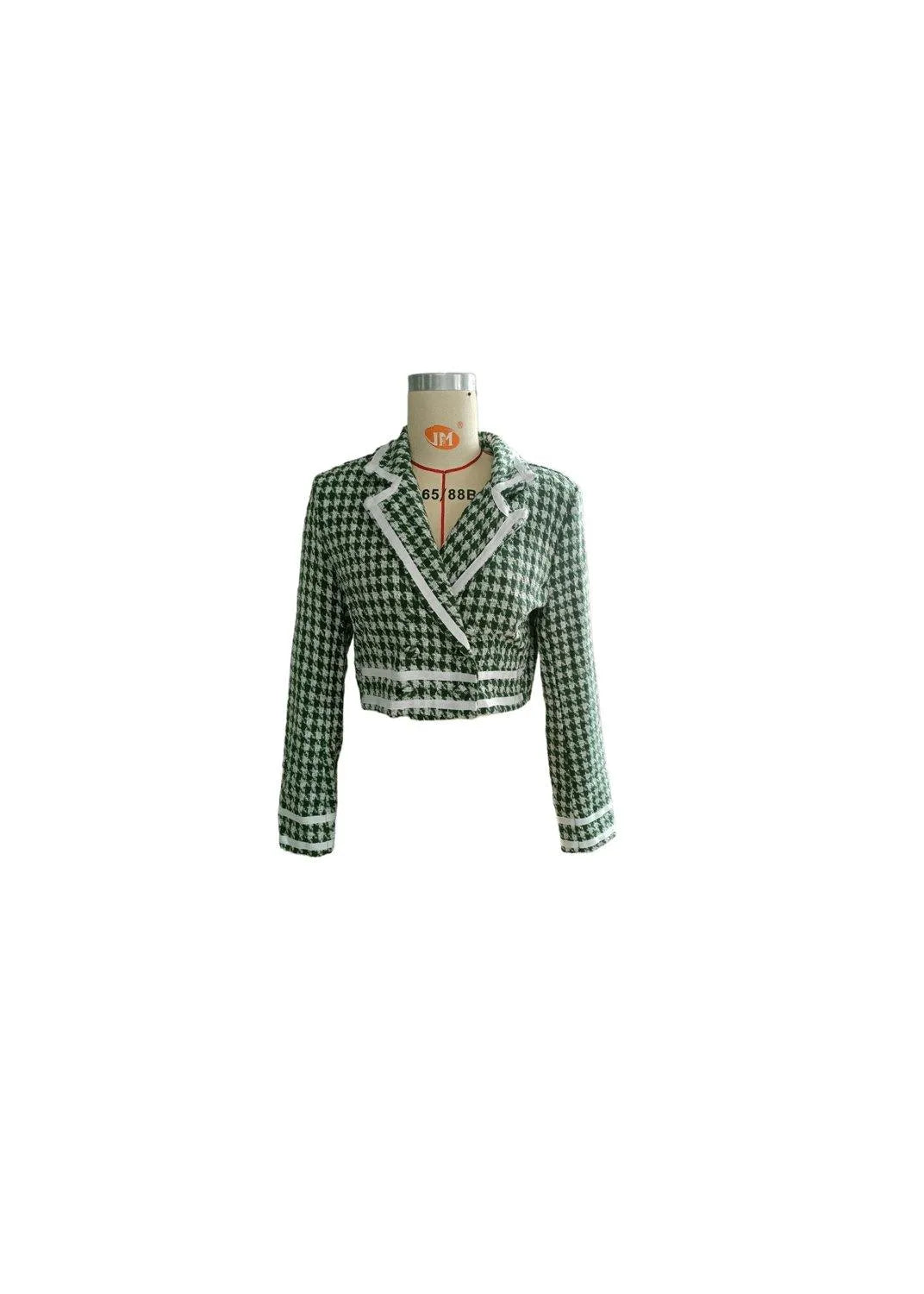 Houndstooth Double-Breasted Cropped Jacket Jewelry Bubble