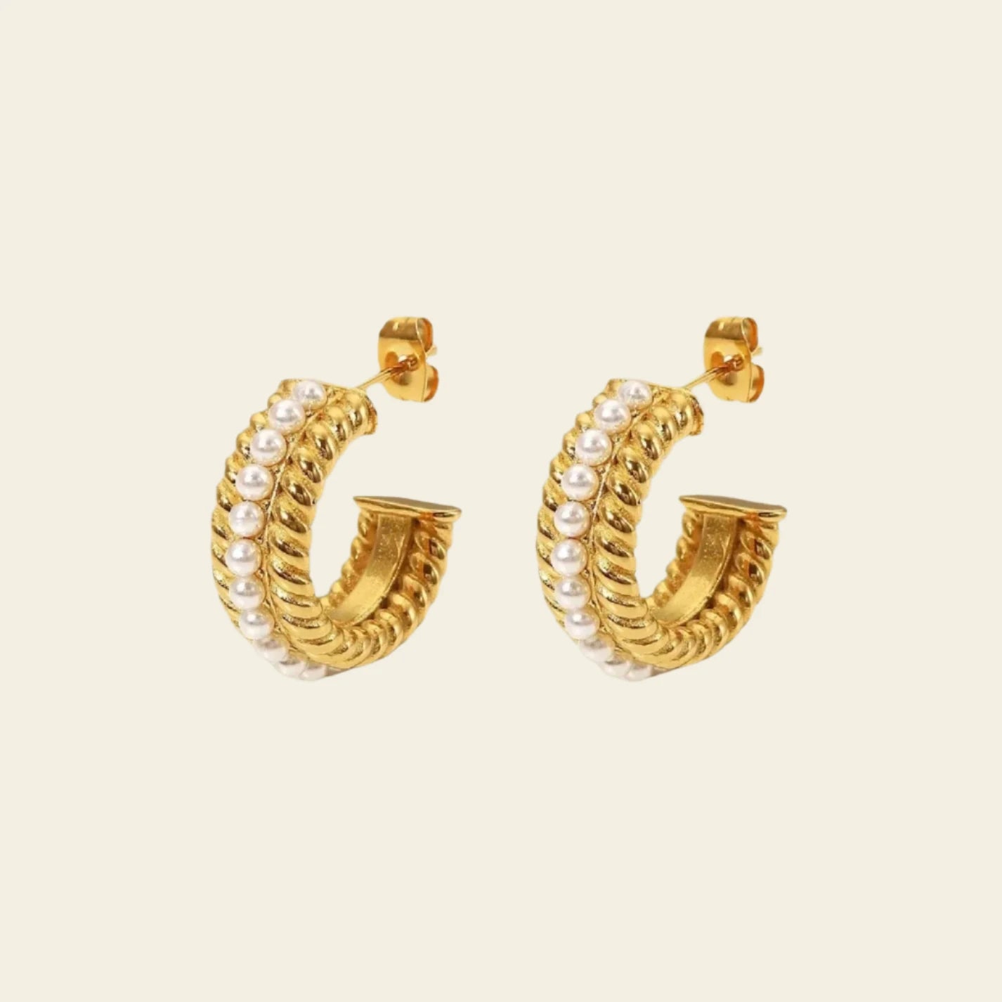 Stylish Gold C-Hoop Earrings with Pearl Accents - Elevate Your Look