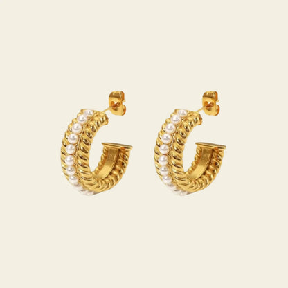 Stylish Gold C-Hoop Earrings with Pearl Accents - Elevate Your Look