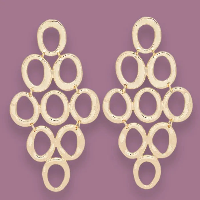 Redefine Style: Open Oval Cascade Earrings in Gold Tone