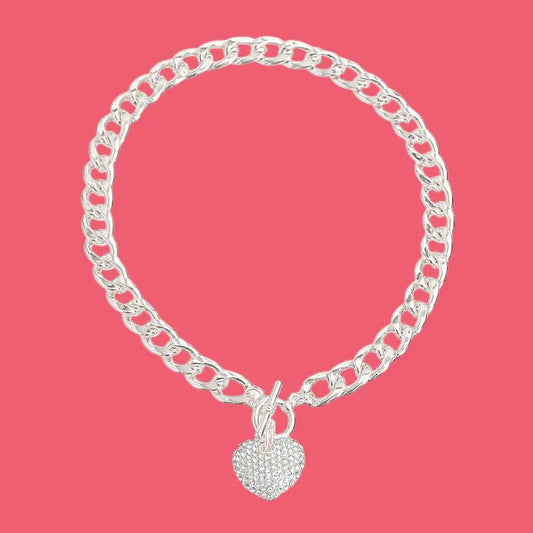 Silver Heart Charm Toggle Necklace