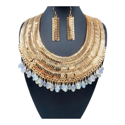 Elegant Statement Necklace and Earring Set - Gold Plated with Crystal Accents