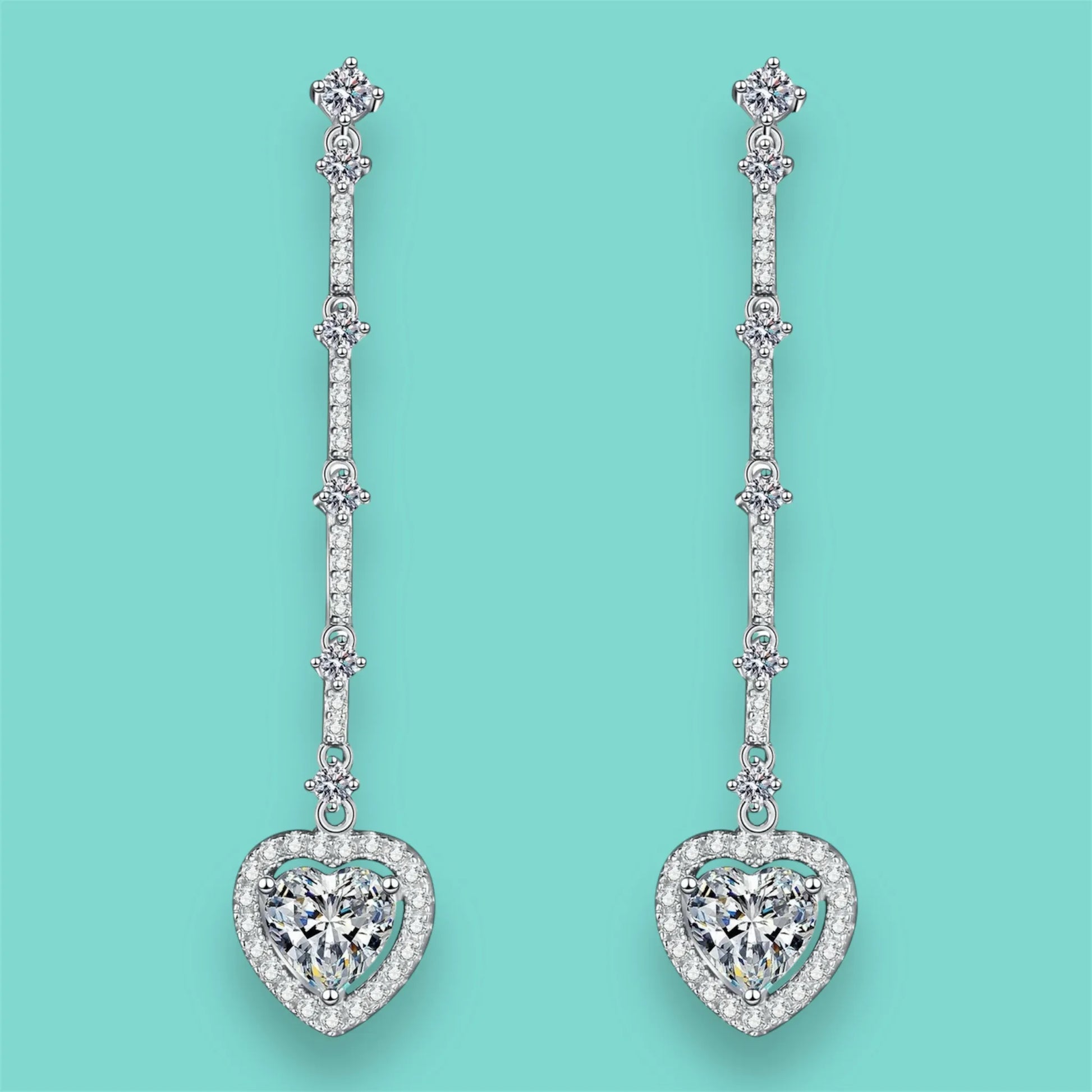 Women's Moissanite and Zircon Silver Heart Drop Earrings