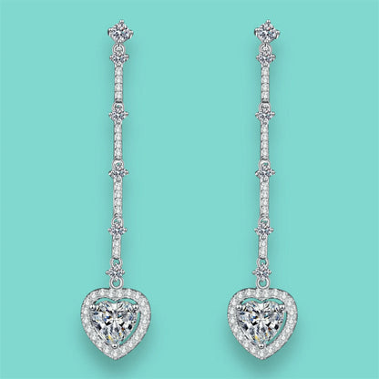 Women's Moissanite and Zircon Silver Heart Drop Earrings