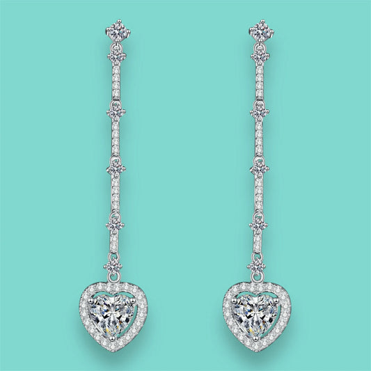 Women's Moissanite and Zircon Silver Heart Drop Earrings