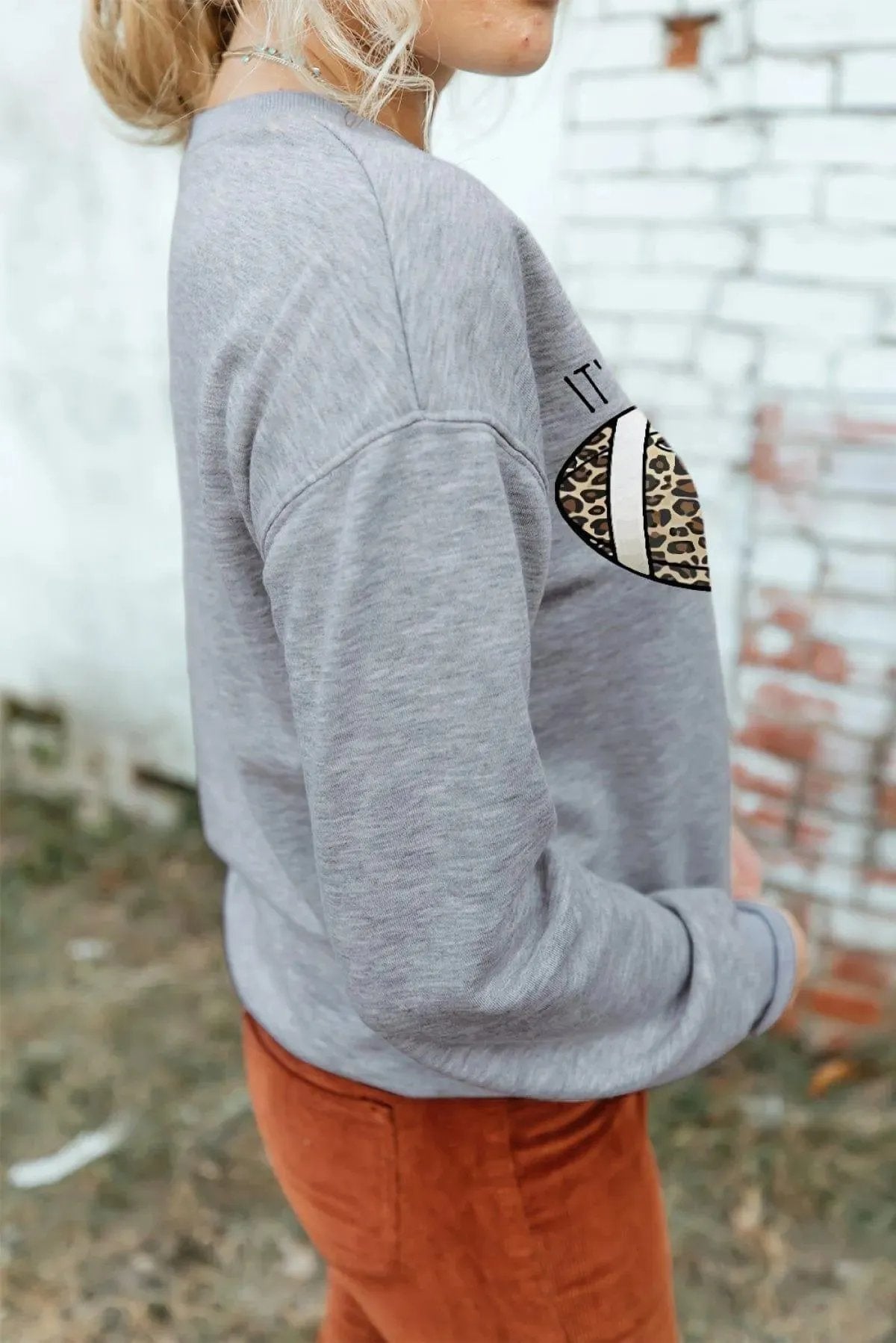 IT'S GAME DAY Y'ALL Leopard Rugby Print Graphic Sweatshirt in Gray