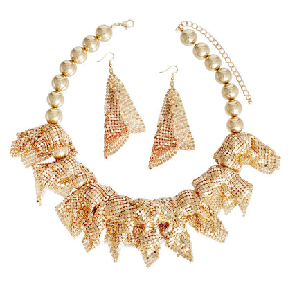 Iconic Mesh Bead Necklace Set: Bold Gold Fashion Jewelry Jewelry Bubble