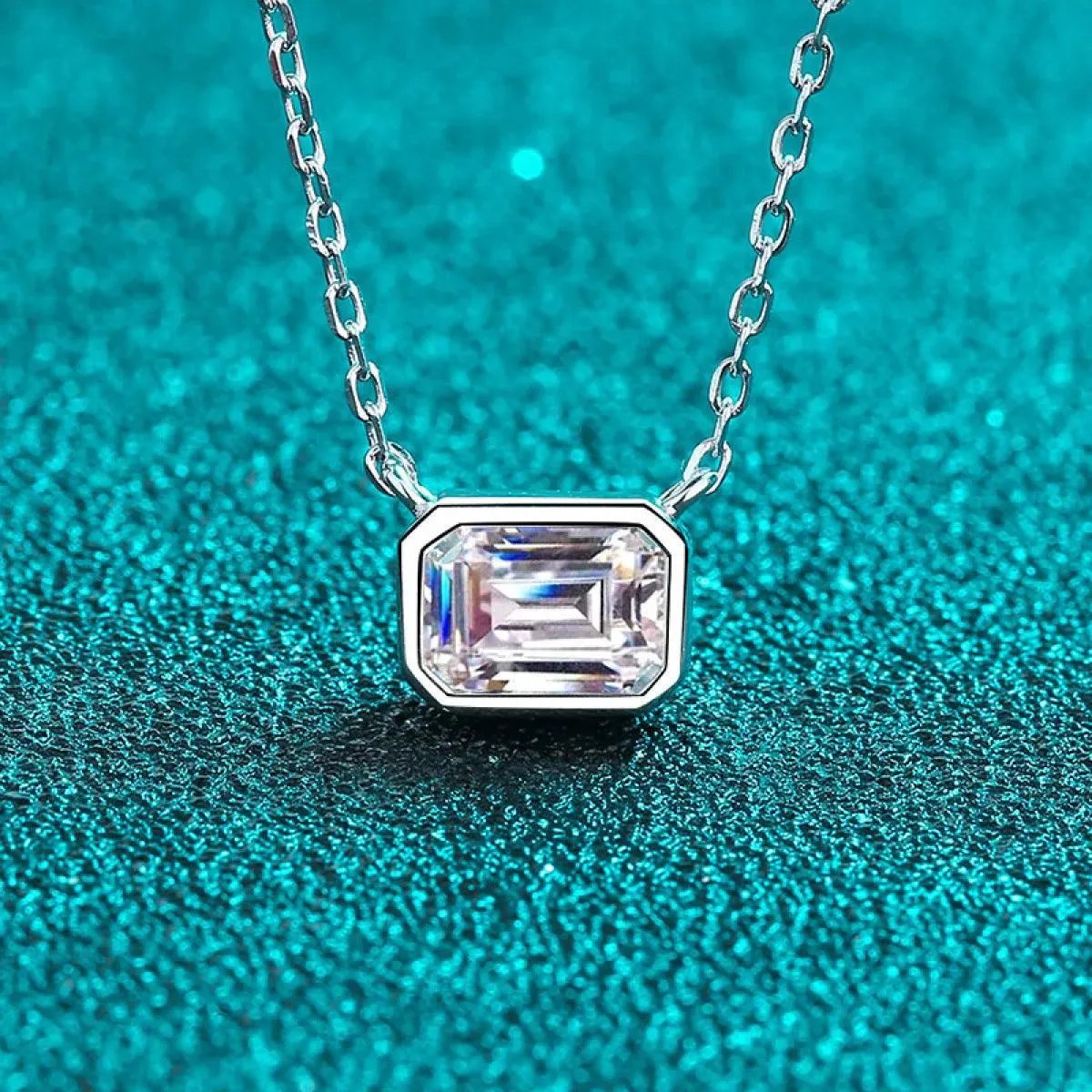 Introducing the Sterling Silver Square Cylinder Necklace - Sparkling Moissanite Jewelry