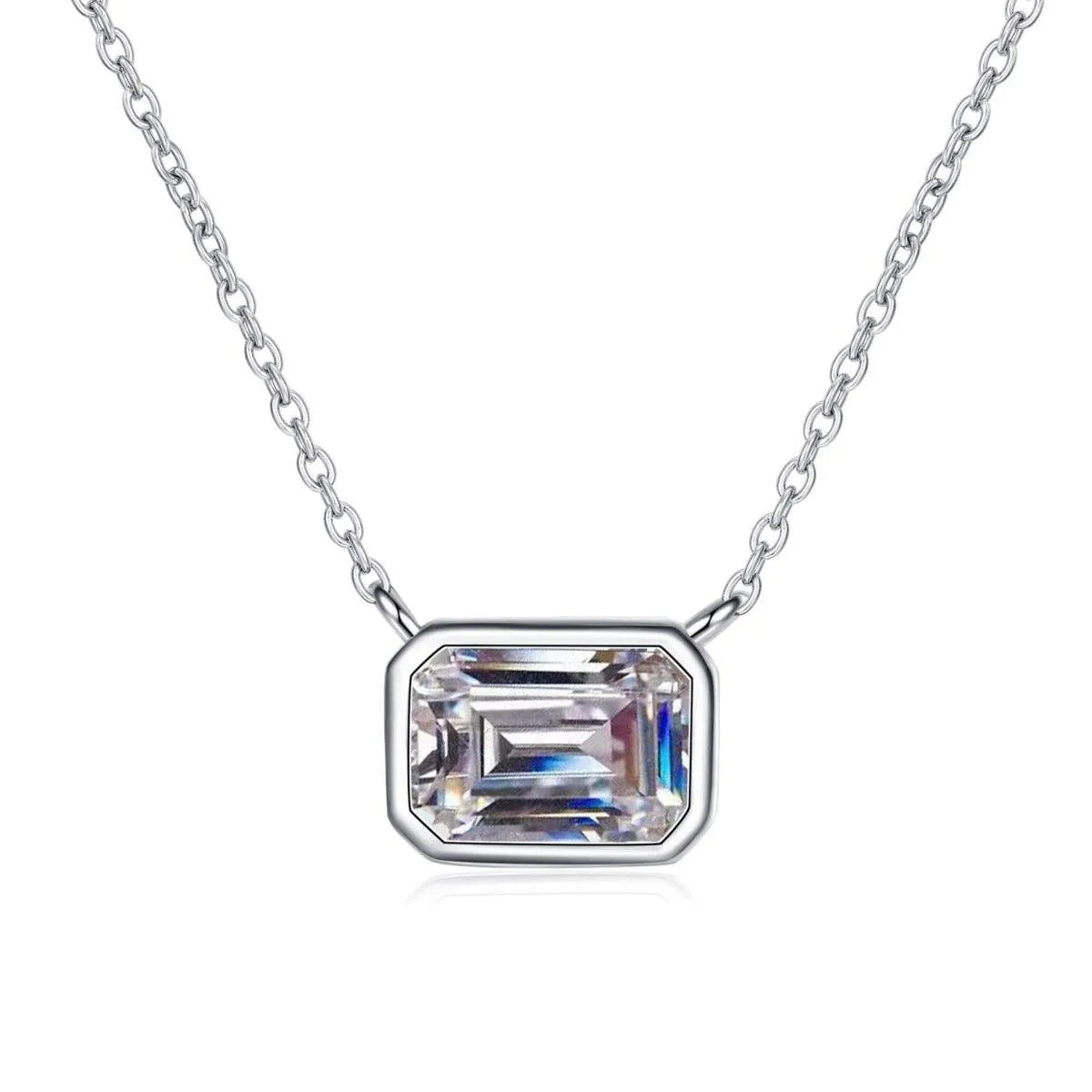 Introducing the Sterling Silver Square Cylinder Necklace - Sparkling Moissanite Jewelry Jewelry Bubble