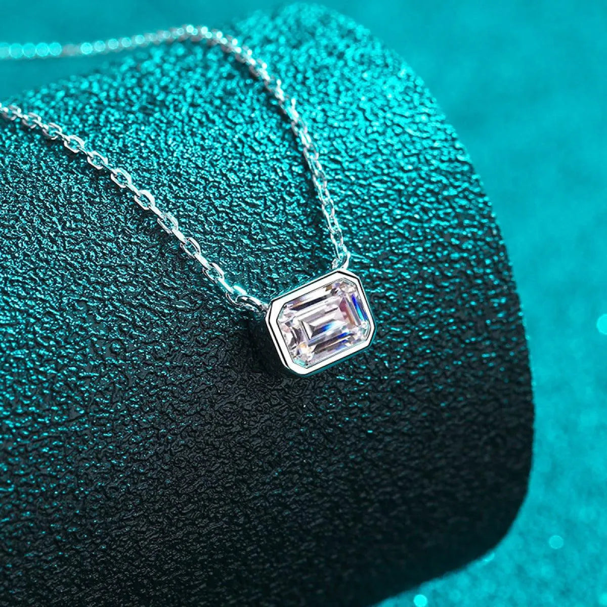 Introducing the Sterling Silver Square Cylinder Necklace - Sparkling Moissanite Jewelry Jewelry Bubble